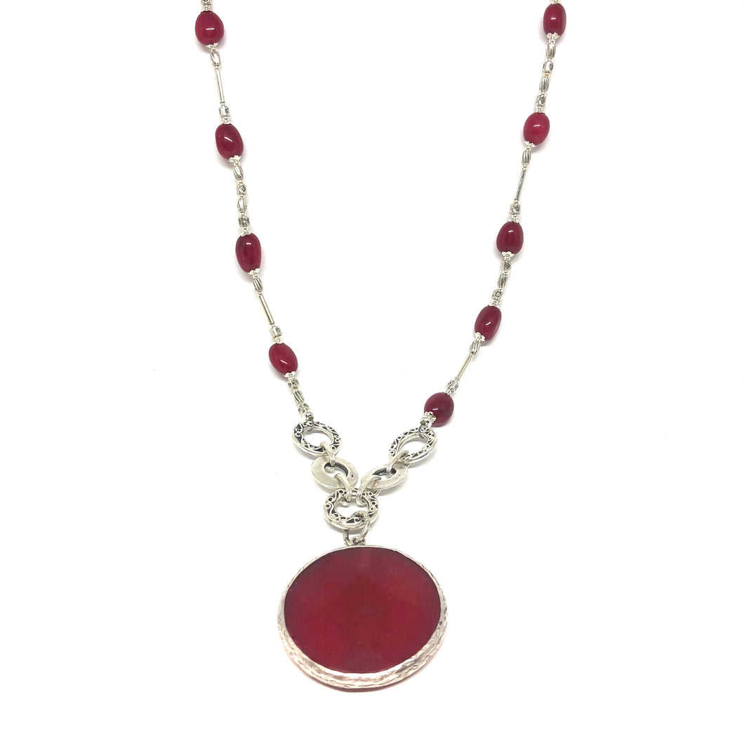 Red Jade Long Necklace, Long Silver Necklace Red Jade Pendant, Topaz Jewelry