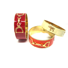 Load image into Gallery viewer, Red,Orange,Ivory Colour Gold Plated Enamel Bangle,Horse Bite Enamel Bangle,Elephant Enamel Bangle,Topaz Jewelry 
