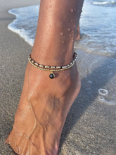 Load image into Gallery viewer, Black Gold Anklet,Black Evil Eye Anklet,Stretch Anklet,Gold Anklet,Topaz Jewelry
