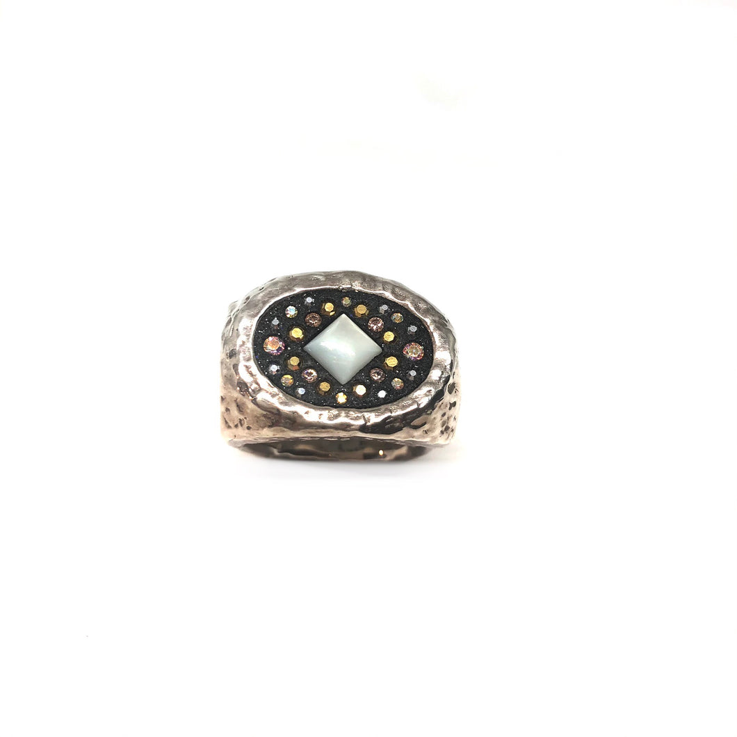 Hammered Silver  Ring, Electroform Ring, Swarovski Statement Ring ,Topaz Jewelry
