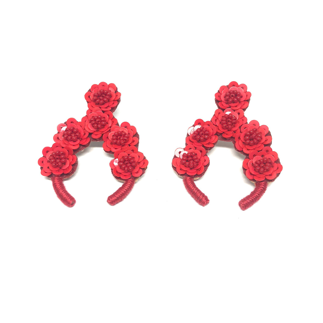 Red Flower Earrings,Red Statement Flower Earrings - Topaz Jewelry
