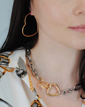 Load image into Gallery viewer, ChunkySilver Plated Links Necklace,Gold Heart Clasp,Statement Links Necklace Topaz Jewelry
