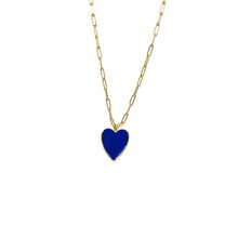 Load image into Gallery viewer, Blue Enamel Heart Necklace,Gold Vermeil Paperclip Chain Navy Blue Heart Necklace,Topaz Jewelry
