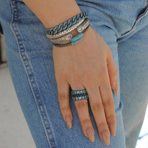 Turquoise Cuban Links Bracelet,Oxidized Sterling Silver Pave Turquoise Bracelet, - Topaz Jewelry