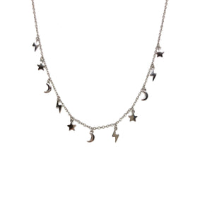 Lightning Bolt,Star,Moon,Necklace,Gold Vermeil Star ,Lightning bolts ,Moon Charms Necklace - Topaz Jewelry