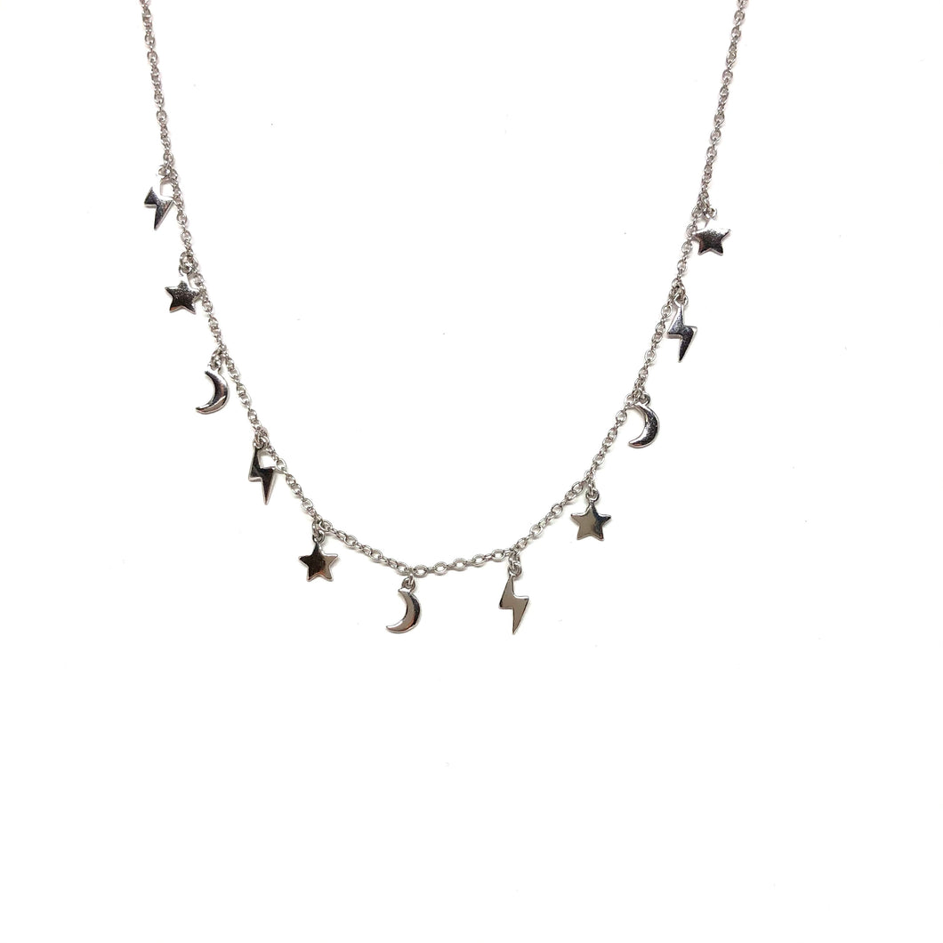 Lightning Bolt,Star,Moon,Necklace,Gold Vermeil Star ,Lightning bolts ,Moon Charms Necklace - Topaz Jewelry