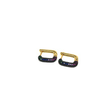 Load image into Gallery viewer, Pave Multi Color Cubic Zirconia Rectangle Hoop Earrings,Gold Plated Color Cubic Earrings,Topaz Jewelry
