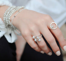 Load image into Gallery viewer, Diamonds Pearls Silver Ring,Sterling Silver Diamond Ring,Dainty Pearl Ring Topaz Jewelry
