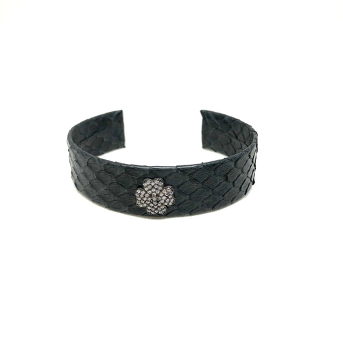 Clover Black Leather Cuff - Topaz Jewelry
