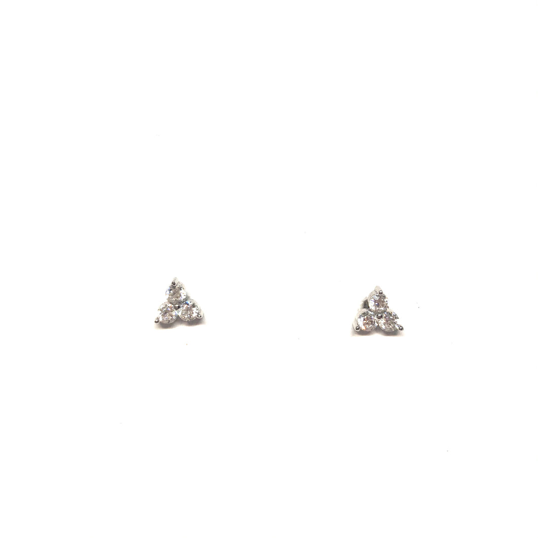Sparkly Silver Tripods Earrings,Cubic Zirconia Tripods Stud Earrings,Topaz Jewelry