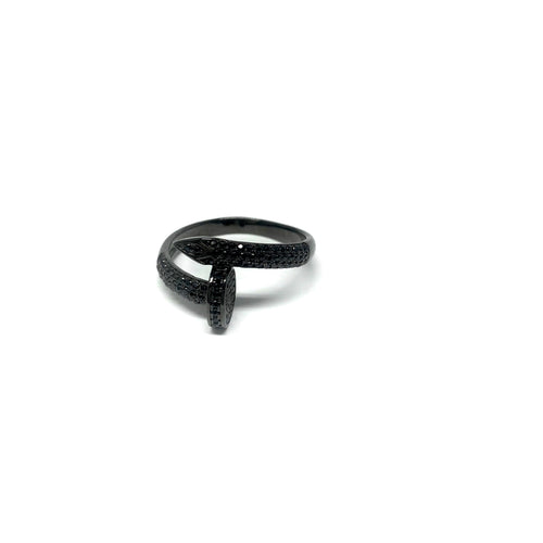 Black Nail Ring, Pave Black Cz Nail Ring  - Topaz Jewelry