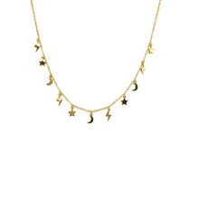 Load image into Gallery viewer, Lightning Bolt,Star,Moon,Necklace,Gold Vermeil Star ,Lightning bolts ,Moon Charms Necklace - Topaz Jewelry
