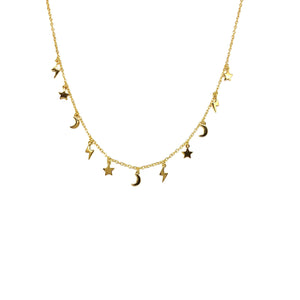 Lightning Bolt,Star,Moon,Necklace,Gold Vermeil Star ,Lightning bolts ,Moon Charms Necklace - Topaz Jewelry
