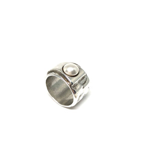Silver Plated Statement Ring, Silver Pearl Statement Ring, Topaz Jewelry