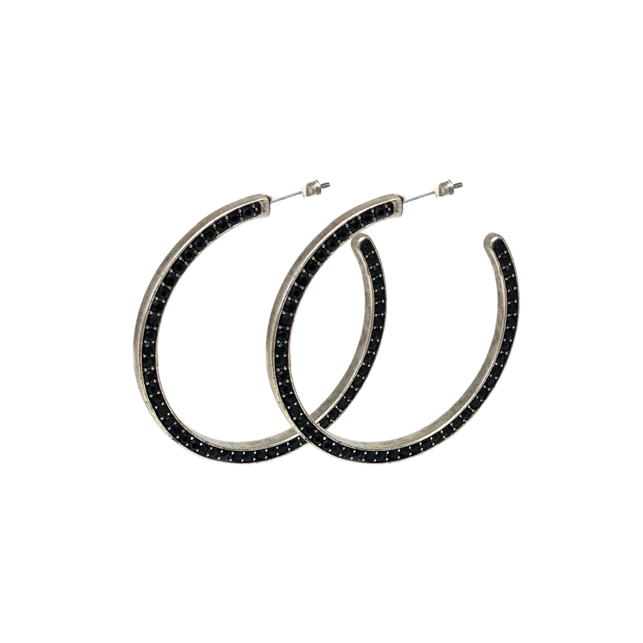 Black crystal hoop earrings store