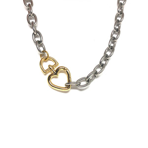 ChunkySilver Plated Links Necklace,Gold Heart Clasp,Statement Links Necklace Topaz Jewelry