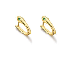 Load image into Gallery viewer, Gold Vermeil Snake Huggies ,Green Eyes Gold Vermeil Snake Hoop Earrings,Topaz Jewelry
