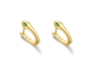 Gold Vermeil Snake Huggies ,Green Eyes Gold Vermeil Snake Hoop Earrings,Topaz Jewelry