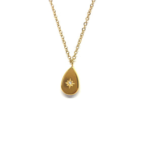 Gold Plated Teardrop Locket Style, Starburst Charm Necklace,18K Gold Stainless Teardrop Pendant Necklace,Starburst Pendant,Topaz Jewelry