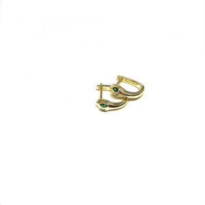 Gold Vermeil Snake Huggies ,Green Eyes Gold Vermeil Snake Hoop Earrings,Topaz Jewelry