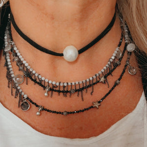 Black Choker, Pearl Choker,Topaz Jewelry