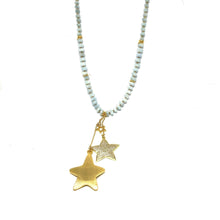 Load image into Gallery viewer, Aquamarine Star Charm Necklace,Light Blue Stars Statement Necklace- Topaz Jewelry
