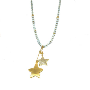 Aquamarine Star Charm Necklace,Light Blue Stars Statement Necklace- Topaz Jewelry