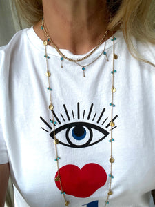 Evil Eye Necklace, Five Blue Eyes Necklace,Evil Eye Choker,Topaz Jewelry