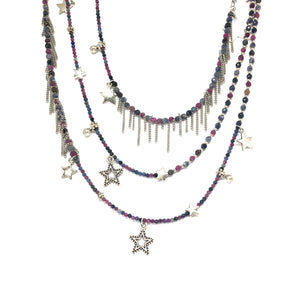 Pink Blue Sapphire Stars Necklace - Topaz Jewelry