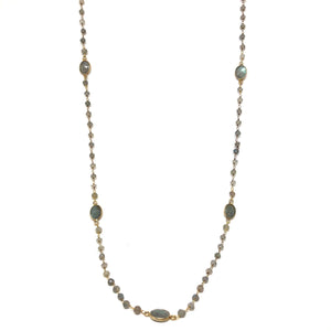 Long Labradorite Station Necklace, Topaz Jewelry
