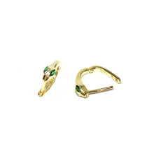 Load image into Gallery viewer, Gold Vermeil Snake Huggies ,Green Eyes Gold Vermeil Snake Hoop Earrings,Topaz Jewelry
