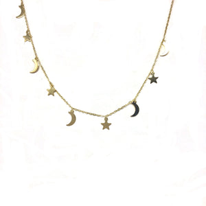 Gold Vermeil Star Moon Necklace,Star Moon Charms Necklace - Topaz Jewelry