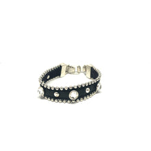 Load image into Gallery viewer, Black Leather Bracelet, Black Crystals Bracelet, - Topaz Jewelry
