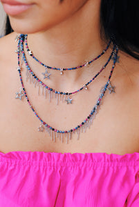 Pink Blue Sapphire Stars Necklace - Topaz Jewelry