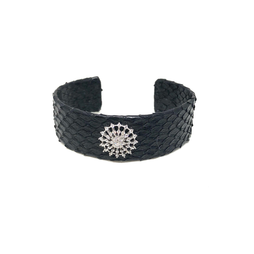 Black Leather Cuff - Topaz Jewelry