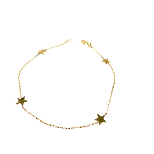 Solid Gold Stars Anklet,Star Solid Gold Anklet,Gold Stars Anklet,Star Anklet - Topaz Jewelry