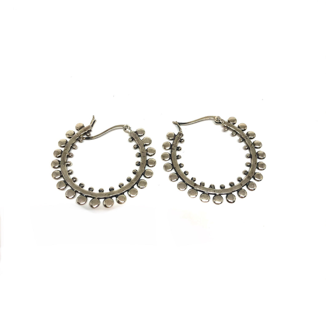 Dot Silver Hoop Earrings, Detailed Medium Silver Hoop Earrings, Topaz Jewelry 