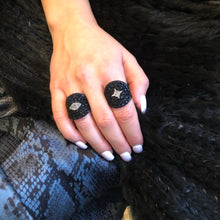 Load image into Gallery viewer, Black Mesh Ring, Black Statement Ring,Black Swarovski Ring, Black Eye Ring, - Topaz Jewelry
