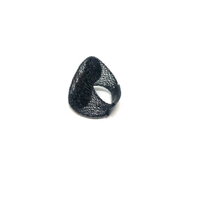 Black Mesh Ring, Black Statement Ring,Black Swarovski Ring,Black Eye Ring, - Topaz Jewelry