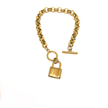 Load image into Gallery viewer, Gold Plated Links Chain Padlock Charm Bracelet,Topaz Jewelry
