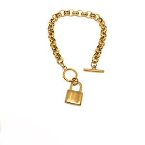 Gold Plated Links Chain Padlock Charm Bracelet,Topaz Jewelry