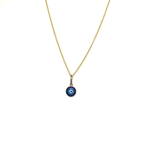 10K Solid Gold Blue Eye Necklace,Small Blue Evil Eye Necklace,Topaz Jewelry