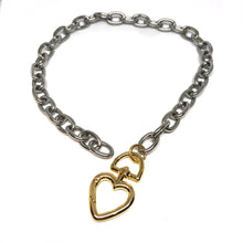 Load image into Gallery viewer, ChunkySilver Plated Links Necklace,Gold Heart Clasp,Statement Links Necklace Topaz Jewelry
