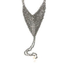 Load image into Gallery viewer, Chain Mail Necklace,Chain Mail Lariat Necklace,Silver Lariat Pearls Necklace

