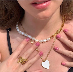 White Enamel Heart Necklace,White Heart Necklace,Topaz Jewelry