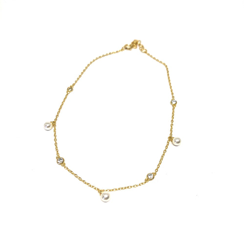 Pearl Anklet,Dainty Gold Pearls Anklet,Topaz Jewelry