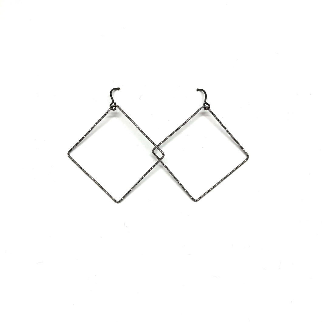 Oxidized Sterling Silver Black Square Drop Earrings - Topaz Jewelry 