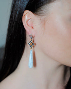 22K Gold Vermeil Pave Post White Agate Earrings,Statement White Earrings- Topaz Jewelry
