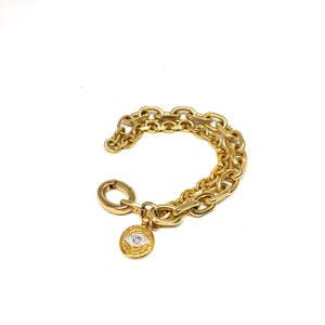 24K Matte Gold Double Links Chain Bracelet,Evil Eye Links Bracelet,Evil Eye Gold Charm Bracelet,Topaz Jewelry