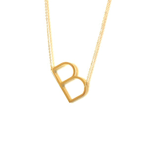 Sideway Letter B Necklace, Personalized Letter B Necklace, Large Letter B Necklace, Stainless Steel B Necklace, Topaz Jewelry